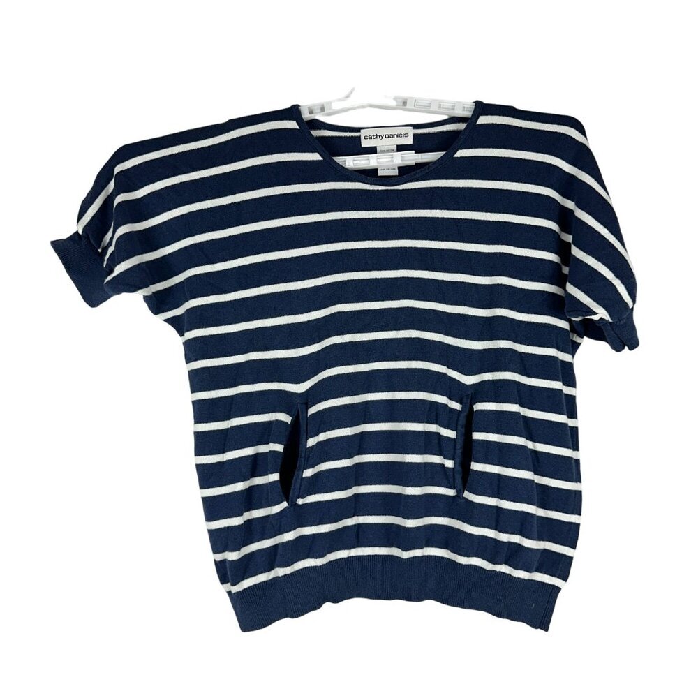 Cathy Daniels Womens Size L Striped Short Sleeve Pullover Top w/Pockets